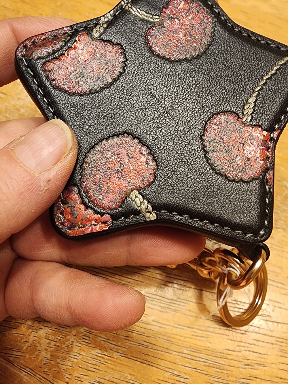 Coach Black Star Coin Pouch Keyring with Red Floral Print - Picture 7 of 10